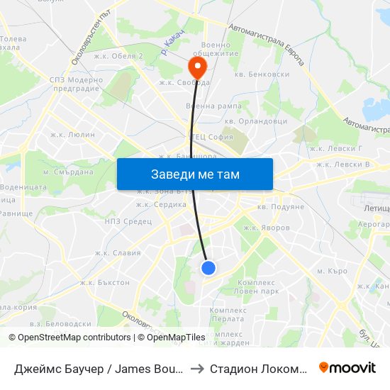Джеймс Баучер / James Bourchier to Стадион Локомотив map