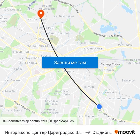 Интер Експо Център Цариградско Шосе / Inter Expo Center – Tsarigradsko Shose to Стадион Локомотив map