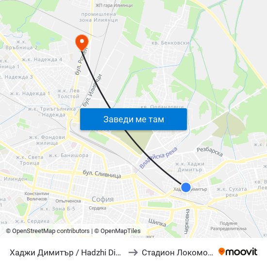 Хаджи Димитър / Hadzhi Dimitar to Стадион Локомотив map