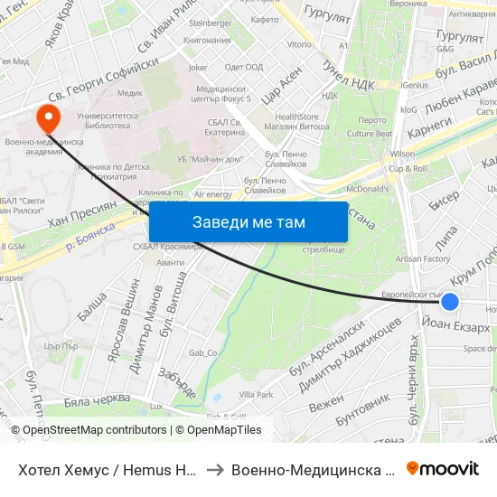 Ⓜ️ Хотел Хемус / Hemus Hotel (2329) to Военно-Медицинска Академия map