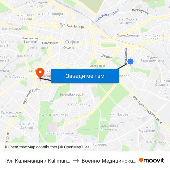 Ул. Калиманци / Kalimantsi St. (1972) to Военно-Медицинска Академия map