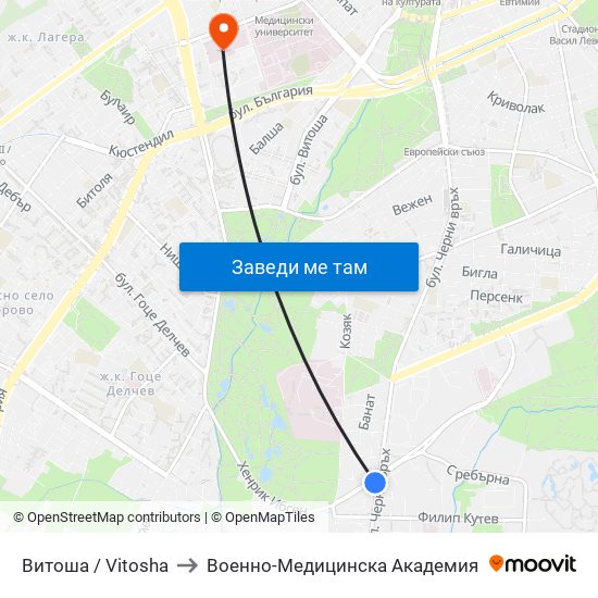 Витоша / Vitosha to Военно-Медицинска Академия map