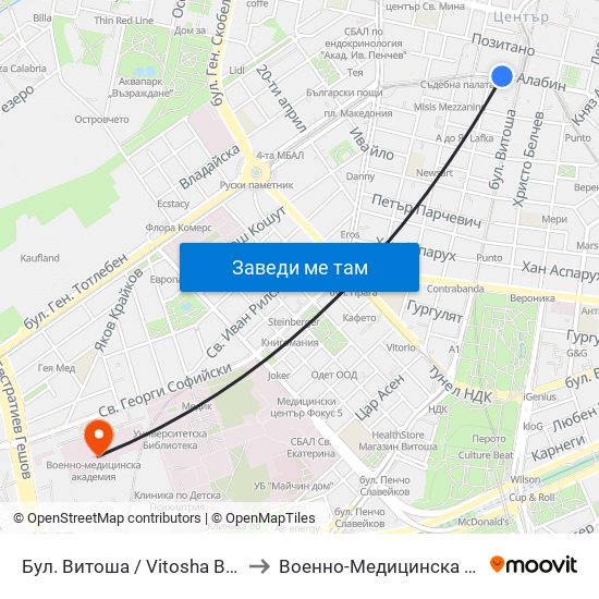 Бул. Витоша / Vitosha Blvd. (2825) to Военно-Медицинска Академия map