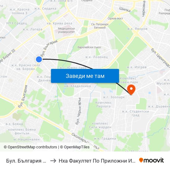 Бул. България / Bulgaria Blvd. (0290) to Нха Факултет По Приложни Изкуства-Текстил И Керамика-Филиал map