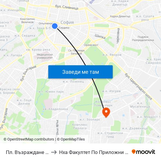 Пл. Възраждане / Vazrazhdane Sq. (1269) to Нха Факултет По Приложни Изкуства-Текстил И Керамика-Филиал map