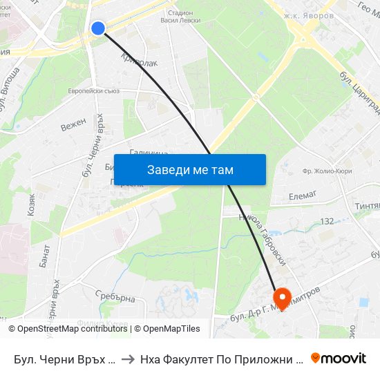 Бул. Черни Връх / Cherni Vrah Blvd. (0401) to Нха Факултет По Приложни Изкуства-Текстил И Керамика-Филиал map