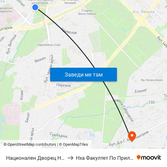 Национален Дворец На Културата / National Palace Of Culture (1134) to Нха Факултет По Приложни Изкуства-Текстил И Керамика-Филиал map