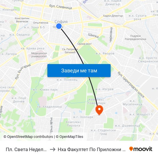 Пл. Света Неделя / St. Nedelya Sq. (1308) to Нха Факултет По Приложни Изкуства-Текстил И Керамика-Филиал map