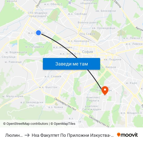 Люлин / Lyulin to Нха Факултет По Приложни Изкуства-Текстил И Керамика-Филиал map