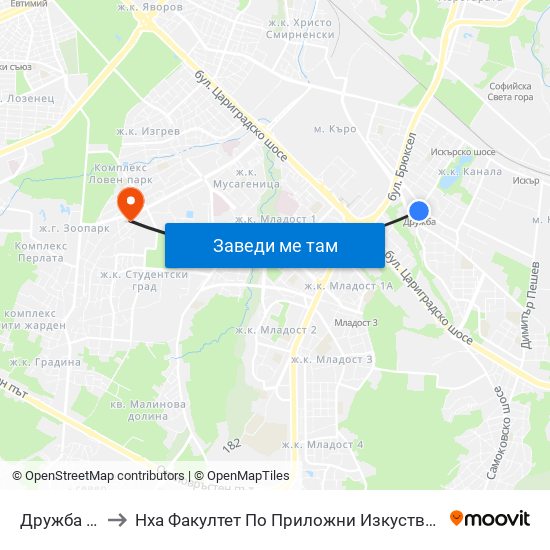 Дружба / Druzhba to Нха Факултет По Приложни Изкуства-Текстил И Керамика-Филиал map