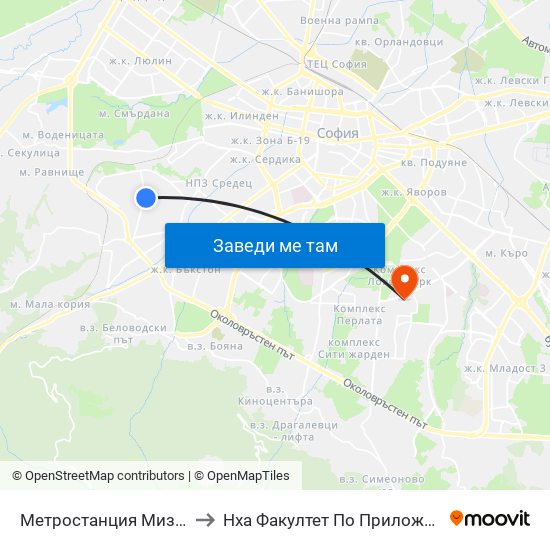 Метростанция Мизия / Moesia Metro Station (6089) to Нха Факултет По Приложни Изкуства-Текстил И Керамика-Филиал map