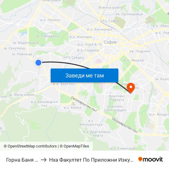 Горна Баня / Gorna Banya to Нха Факултет По Приложни Изкуства-Текстил И Керамика-Филиал map