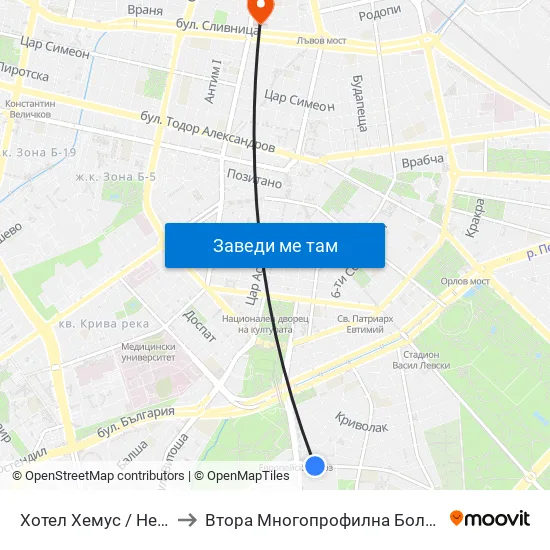 Ⓜ️ Хотел Хемус / Hemus Hotel (2329) to Втора Многопрофилна Болница За Активно Лечение map