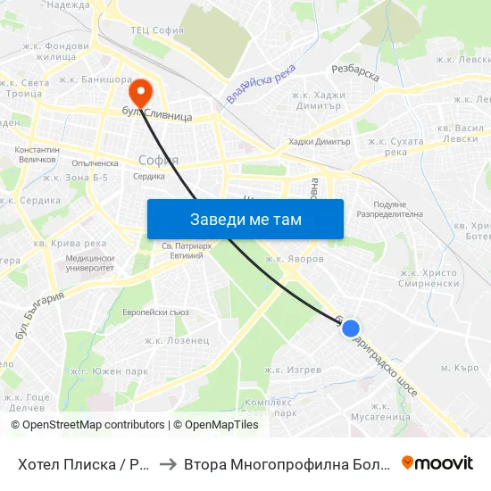 Хотел Плиска / Pliska Hotel (2326) to Втора Многопрофилна Болница За Активно Лечение map