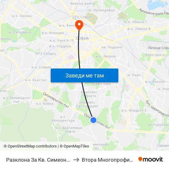 Разклона За Кв. Симеоново / Fork Road To Simeonovo Qr. (1459) to Втора Многопрофилна Болница За Активно Лечение map