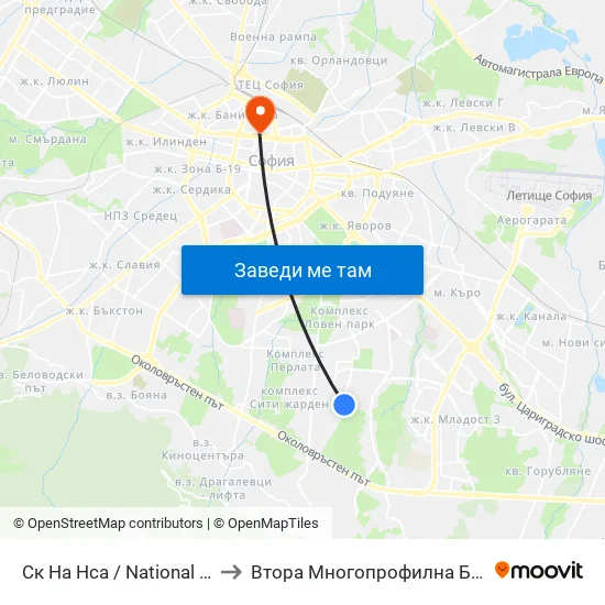Ск На Нса / National Sports Academy (1609) to Втора Многопрофилна Болница За Активно Лечение map