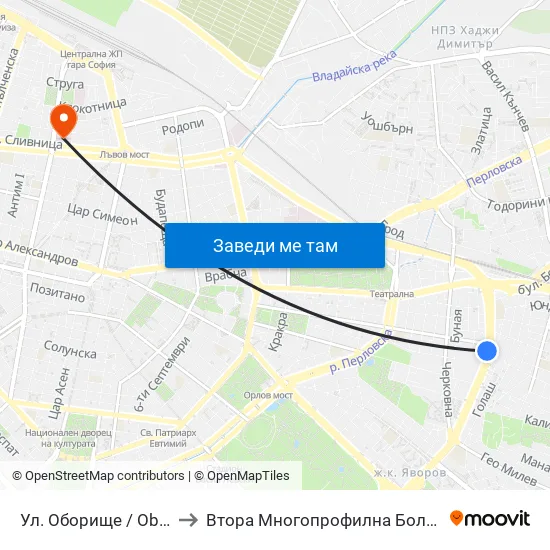 Ул. Оборище / Oborishte St. (2071) to Втора Многопрофилна Болница За Активно Лечение map