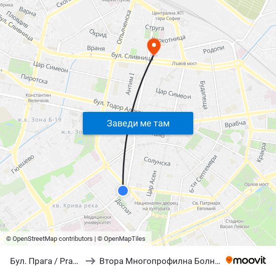 Бул. Прага / Prague Blvd. (0366) to Втора Многопрофилна Болница За Активно Лечение map