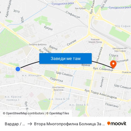 Вардар / Vardar to Втора Многопрофилна Болница За Активно Лечение map