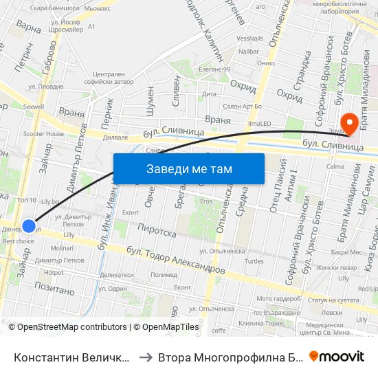 Константин Величков / Konstantin Velichkov to Втора Многопрофилна Болница За Активно Лечение map