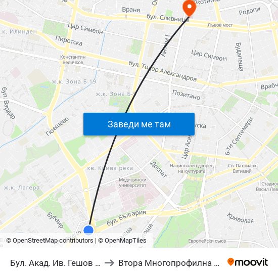 Бул. Акад. Ив. Гешов / Ivan Geshov Blvd. (2804) to Втора Многопрофилна Болница За Активно Лечение map