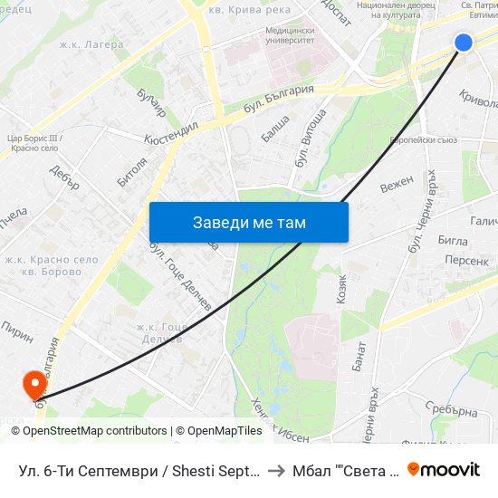 Ул. 6-Ти Септември / Shesti Septemvri St. (1808) to Мбал ""Света София"" map