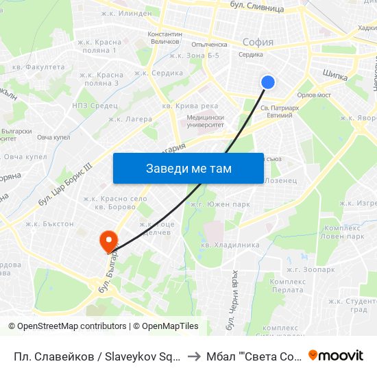 Пл. Славейков / Slaveykov Sq. (1908) to Мбал ""Света София"" map