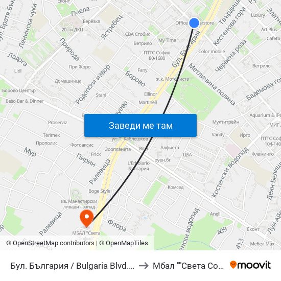 Бул. България / Bulgaria Blvd. (0290) to Мбал ""Света София"" map