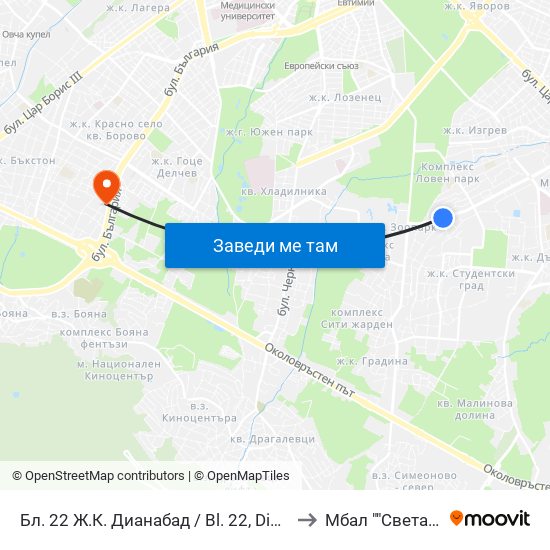Бл. 22 Ж.К. Дианабад / Bl. 22, Dianabad Qr. (0124) to Мбал ""Света София"" map
