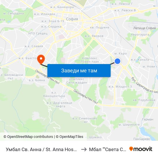 Умбал Св. Анна / St. Anna Hospital (1194) to Мбал ""Света София"" map