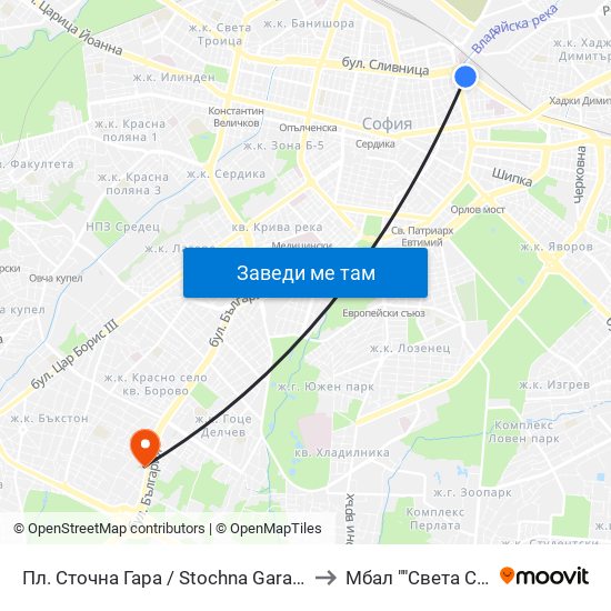 Пл. Сточна Гара / Stochna Gara Sq. (1316) to Мбал ""Света София"" map