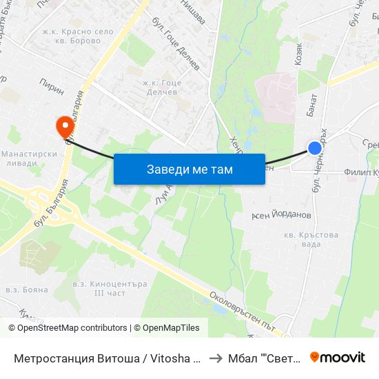 Метростанция Витоша / Vitosha Metro Station (2755) to Мбал ""Света София"" map