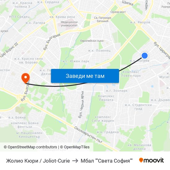 Жолио Кюри / Joliot-Curie to Мбал ""Света София"" map