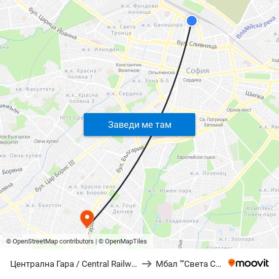 Централна Гара / Central Railway Station to Мбал ""Света София"" map