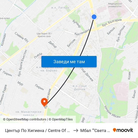 Център По Хигиена / Centre Of Hygiene (2342) to Мбал ""Света София"" map