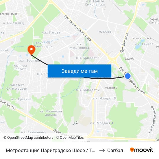 Метростанция Цариградско Шосе / Tsarigradsko Shosse Metro Station (1016) to Сагбал Св. Лазар map