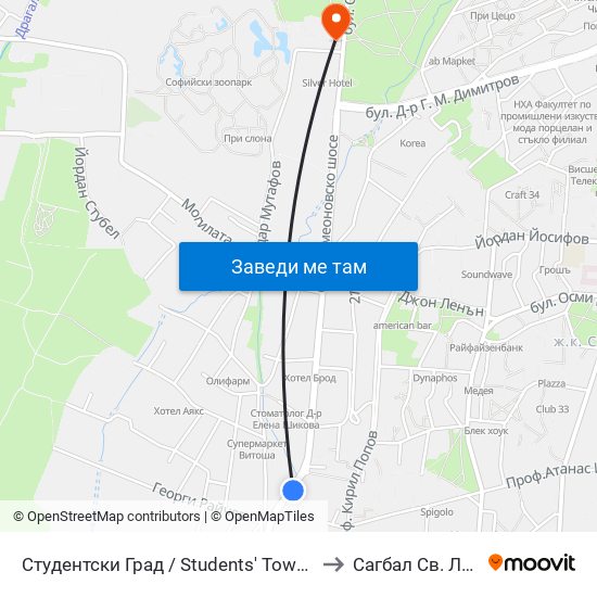 Студентски Град / Students' Town (2382) to Сагбал Св. Лазар map