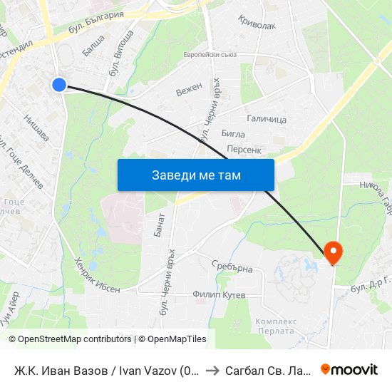 Ж.К. Иван Вазов / Ivan Vazov (0626) to Сагбал Св. Лазар map