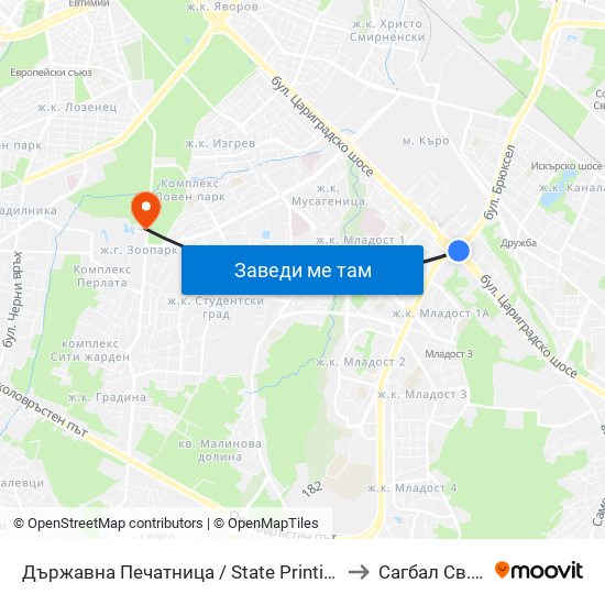 Държавна Печатница / State Printing House (0555) to Сагбал Св. Лазар map