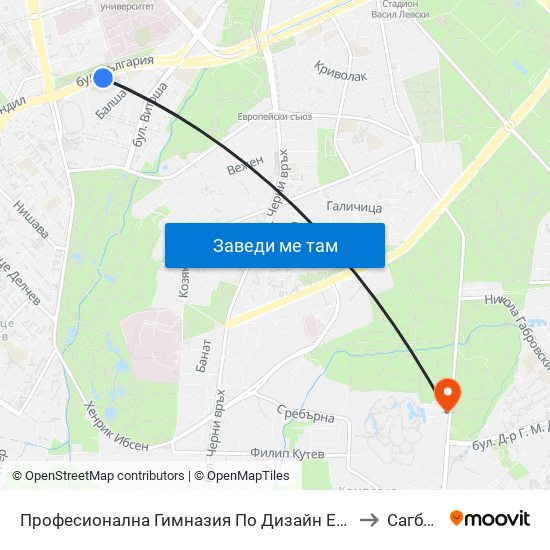 Професионална Гимназия По Дизайн Елисавета Вазова / Elisaveta Vazova High School Of Design (1736) to Сагбал Св. Лазар map