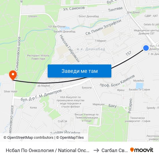 Нсбал По Онкология / National Oncology Hospital (2542) to Сагбал Св. Лазар map