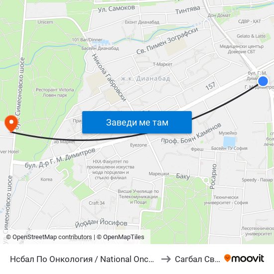 Нсбал По Онкология / National Oncology Hospital (0764) to Сагбал Св. Лазар map