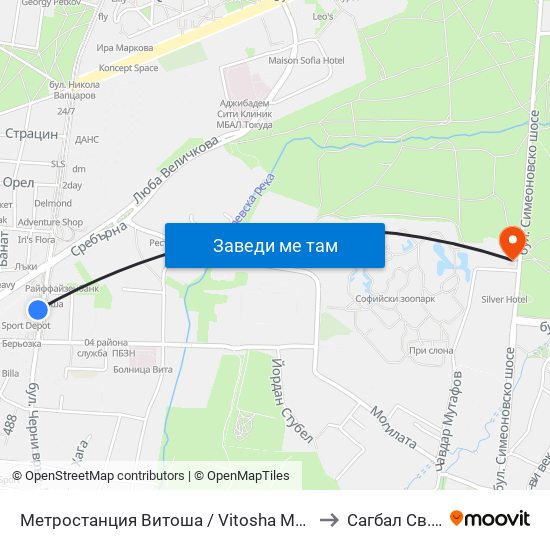 Метростанция Витоша / Vitosha Metro Station (2756) to Сагбал Св. Лазар map