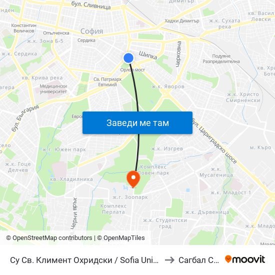 Су Св. Климент Охридски / Sofia University St. Kliment Ohridski to Сагбал Св. Лазар map