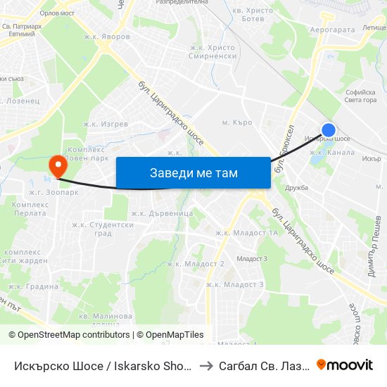 Искърско Шосе / Iskarsko Shosse to Сагбал Св. Лазар map