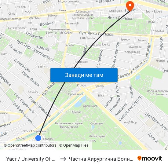 Уасг / University Of Architecture (0387) to Частна Хирургична Болница Света Богородица map