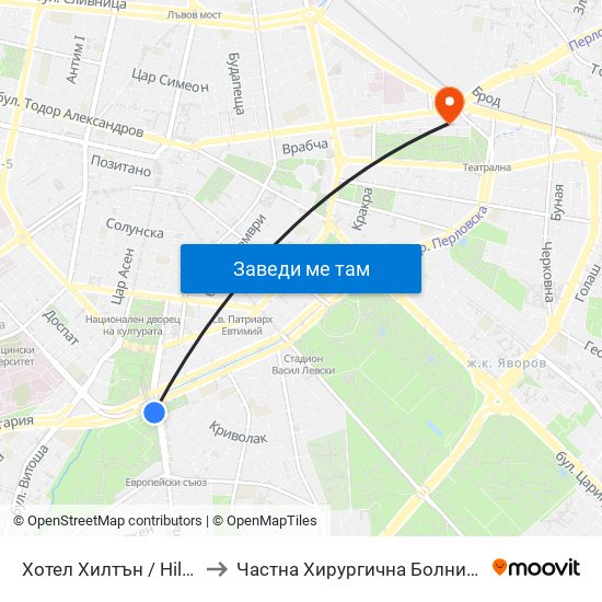 Хотел Хилтън / Hilton Hotel (0397) to Частна Хирургична Болница Света Богородица map