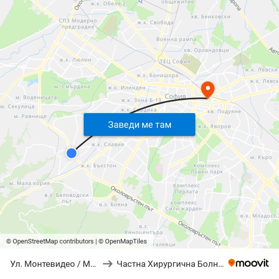 Ул. Монтевидео / Montevideo St. (2050) to Частна Хирургична Болница Света Богородица map