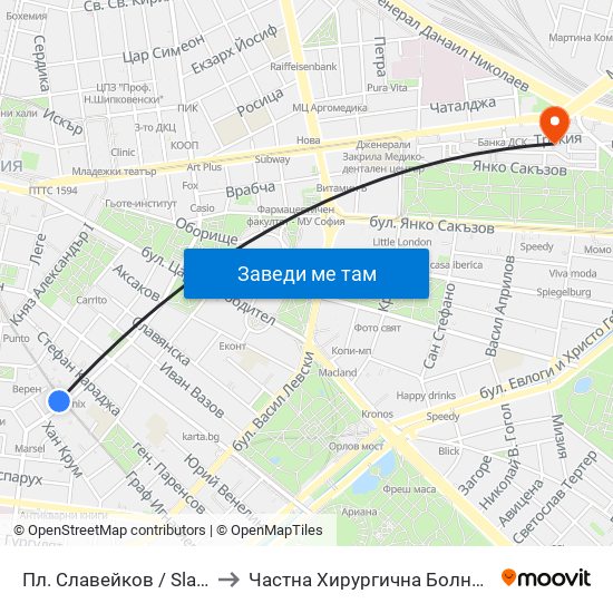 Пл. Славейков / Slaveykov Sq. (1908) to Частна Хирургична Болница Света Богородица map