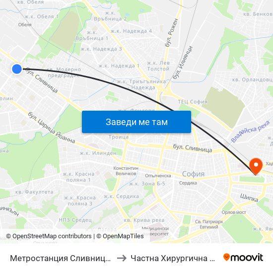 Метростанция Сливница / Slivnitsa Metro Station (1063) to Частна Хирургична Болница Света Богородица map